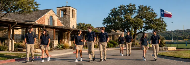 Students walking to class ata. private school in Round Rock