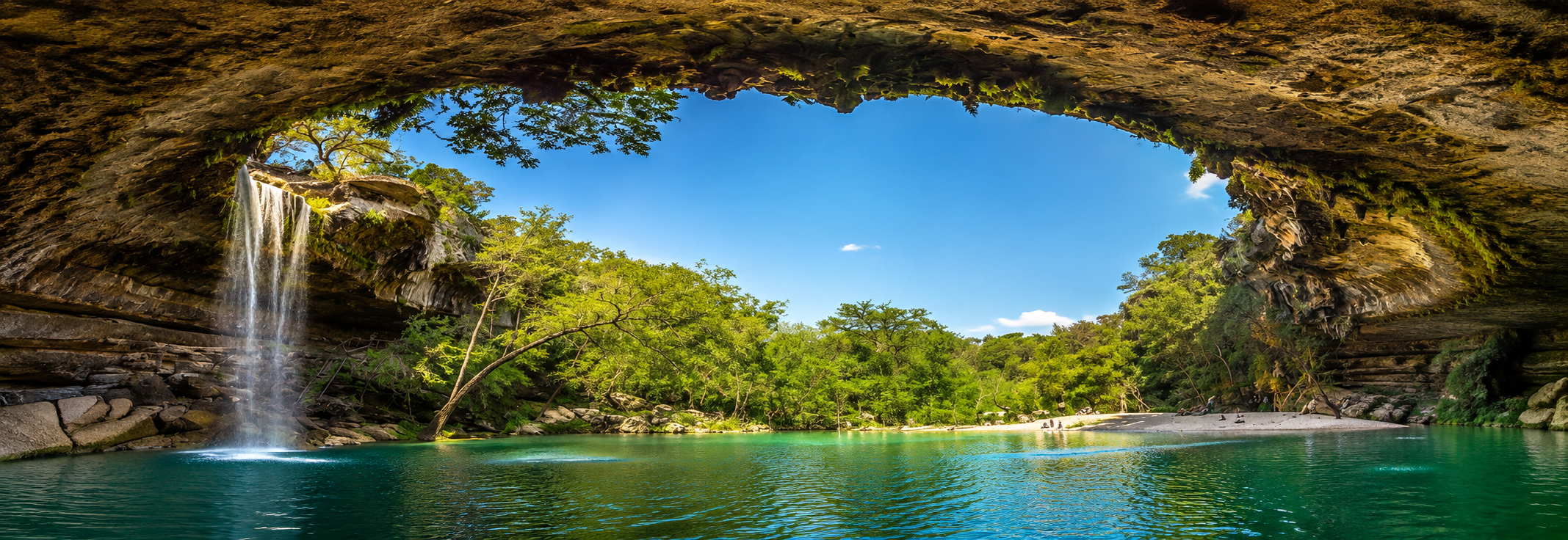 Hamilton Pool grotto and waterfall near Dripping Springs, Texas