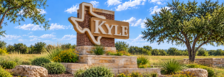 Kyle neighborhoods sign in Kyle, Texas