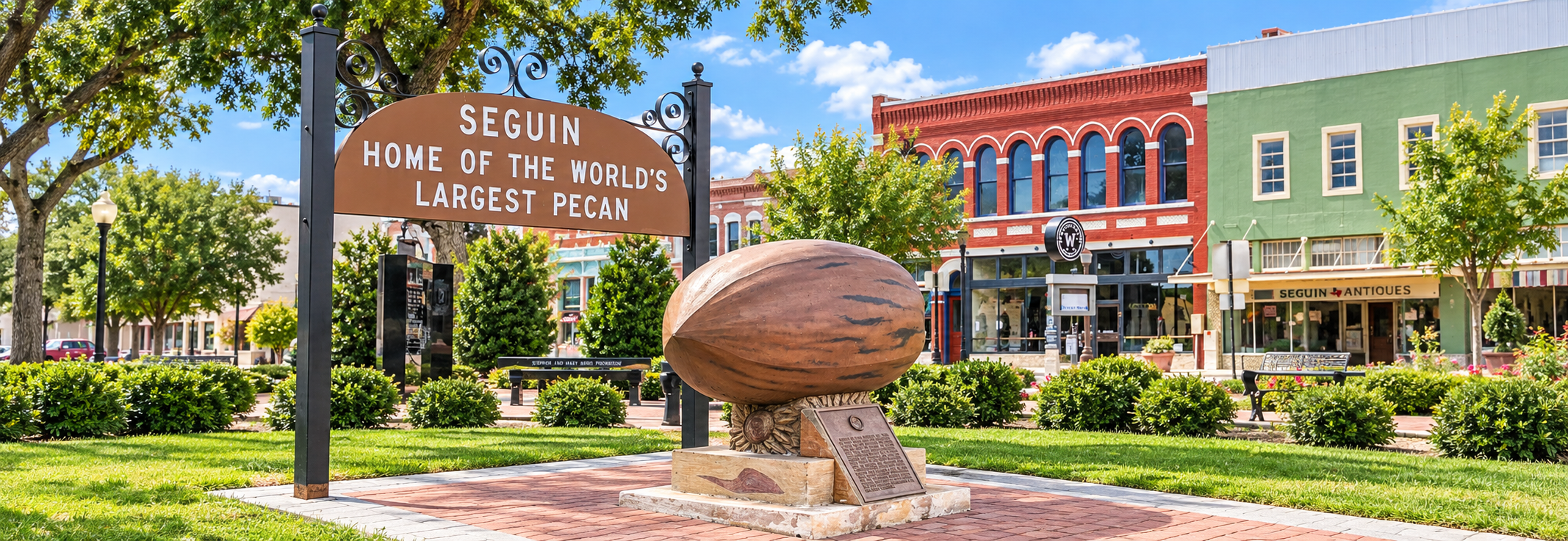 Seguin, Texas — Pecan Plaza in the Guadalupe County seat on I-10