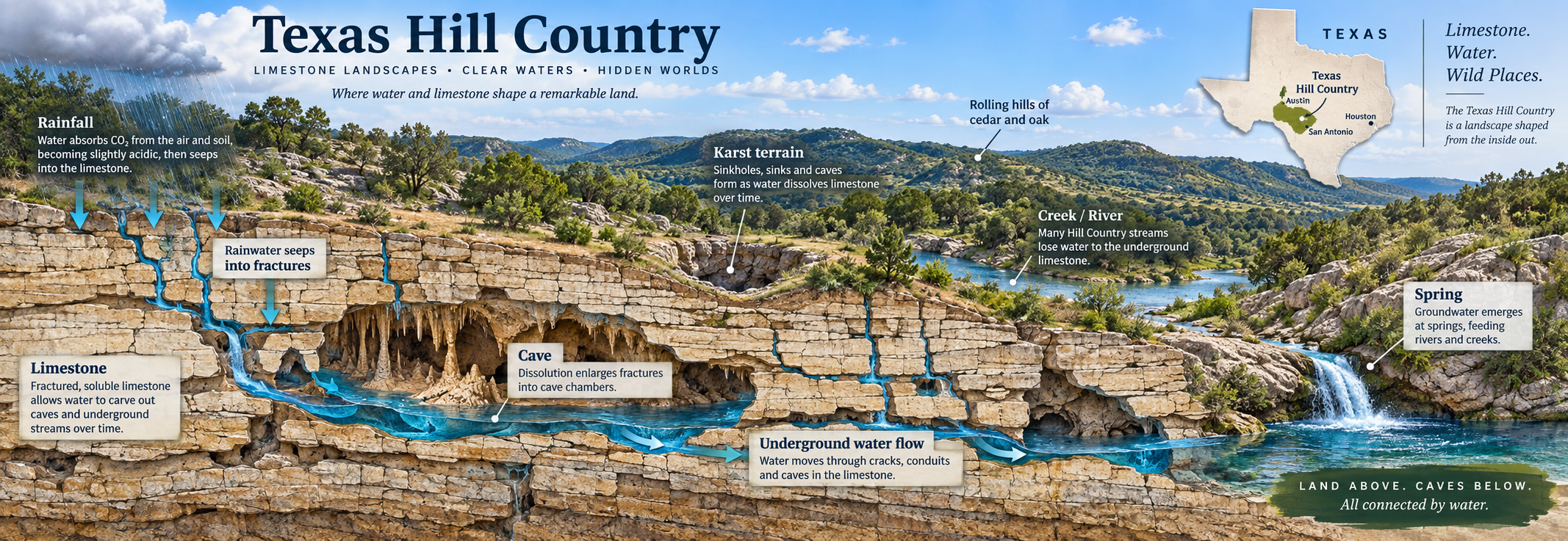 Sinkholes and karst limestone on Texas Hill Country property — buyer due diligence